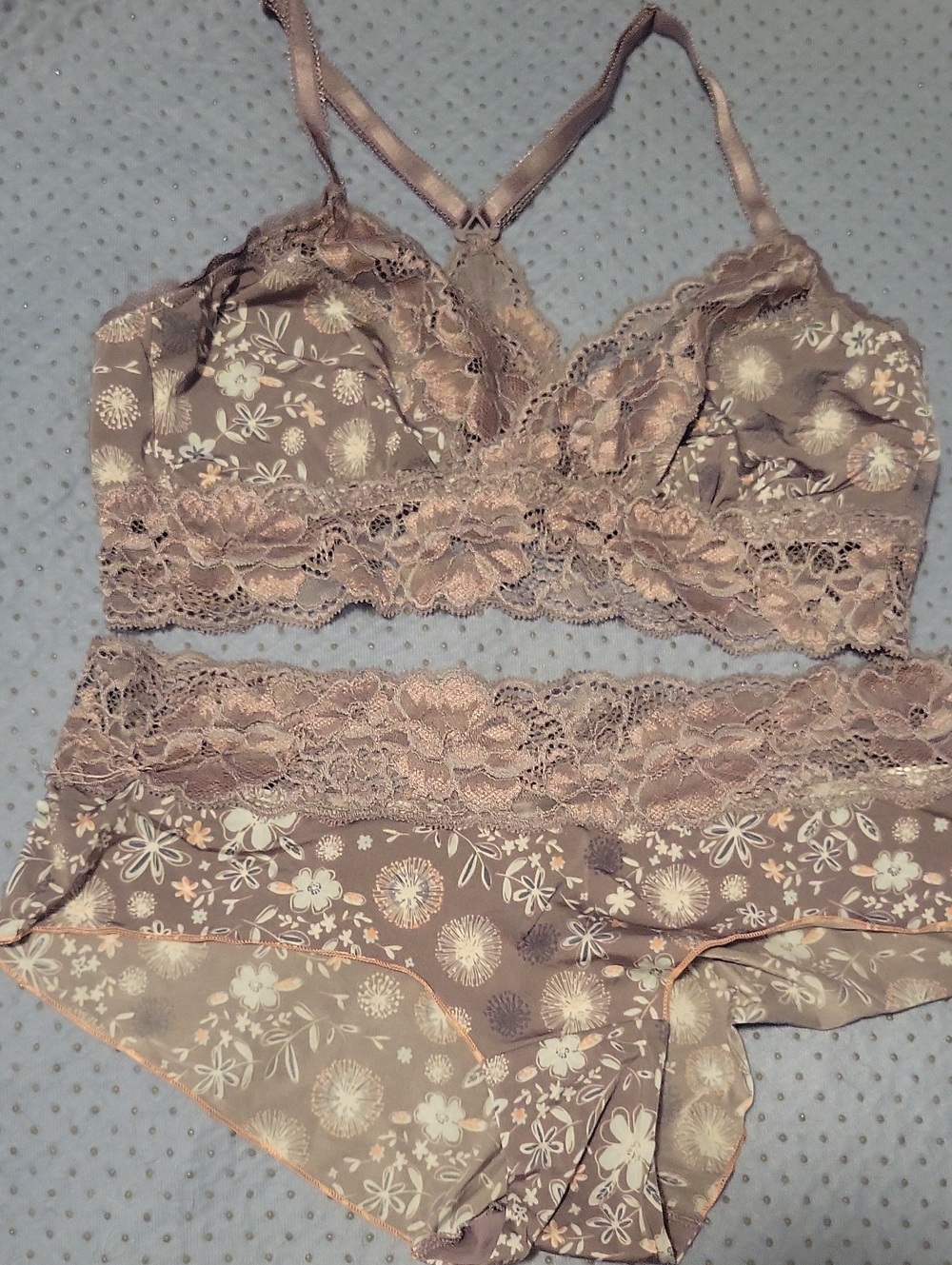 Adore Me Mauve Floral Lace Bralette & Brief Set
